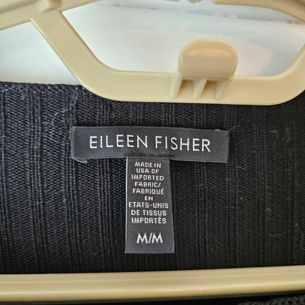 Eileen Fisher Black Ribbed Knit Tunic Sweater Womens Medium Boat Neck Minimalist - Picture 3 of 7